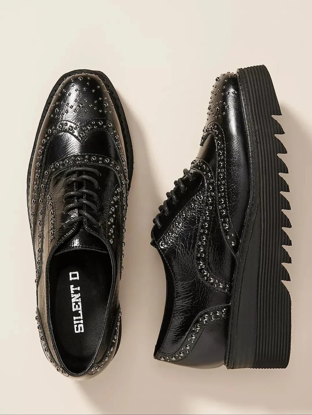 Anthropologie Silent D Tile Platform Oxfords Black Size 7.5 Dark Aademia Y2K